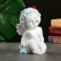 Фигура "Ангелочек с божьей коровкой" белый 8,5х10х14см