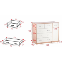 Комод 5 ящиков с дверью, 1100х480х900, Дуб сонома/Белый