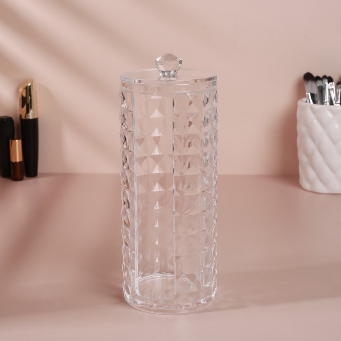 Органайзер для ватных дисков, с крышкой, d = 7 &times; 7 &times; 19 см, цвет прозрачный