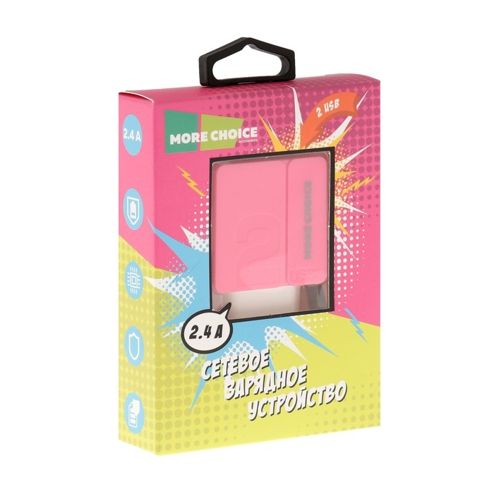 Сетевое зарядное устройство More choice NC46, 2 USB, 2.4 А, розовый