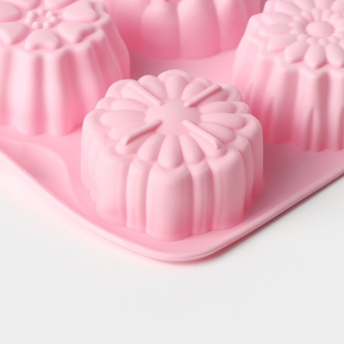 Форма для выпечки Доляна «Цветы. Цветочная долина», силикон, 14×16 см, 4 ячейки, цвет МИКС Форма для выпечки Доляна «Цветы. Цветочная долина», силикон, 14×16 см, 4 ячейки, цвет МИКС