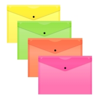 Набор папок-конвертов на кнопке 4 штуки, А4, 180 мкм, Calligrata Neon, полупрозрачные, неоновый МИКС Набор папок-конвертов на кнопке 4 штуки, А4, 180 мкм, Calligrata Neon, полупрозрачные, неоновый МИКС