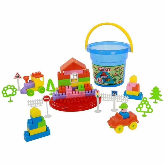 Конструктор &laquo;Строитель&raquo;, 68 элементов, в ведре макси с крышкой