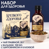 Подарочный набор &laquo;С новым годом: Крепкого здоровья&raquo;: чай травяной 20 г., бальзам с шиповником и клюквой 100 мл.