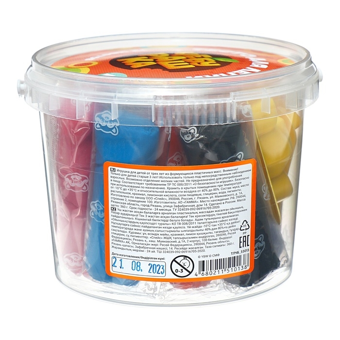 Тесто для лепки 12 цветов по 30 г Мульти-Пульти Тесто для лепки 12 цветов по 30 г Мульти-Пульти "Чебурашка", пластиковое ведро + 2 формочки, корекс