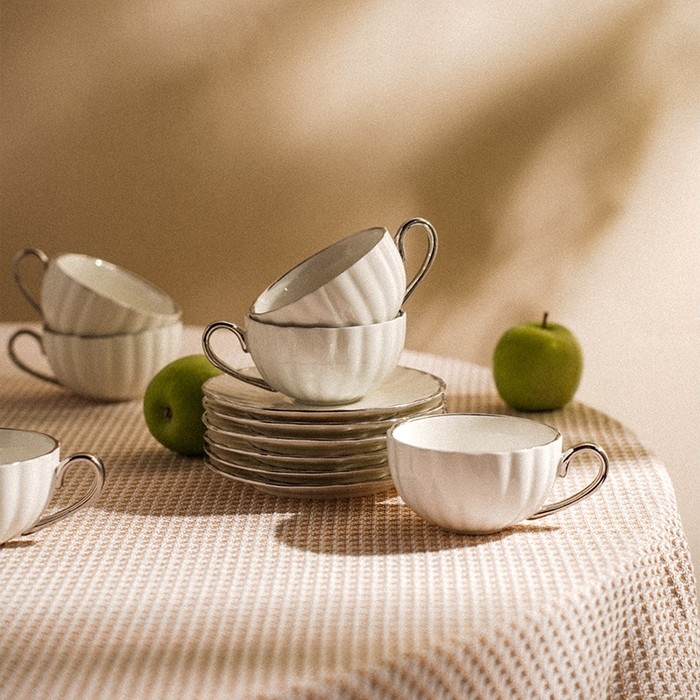 Чайный сервиз SL Home «Гарда», 12 предметов: 6 чашек 200 мл, 6 блюдец d=15 см, цвет белый Чайный сервиз SL Home «Гарда», 12 предметов: 6 чашек 200 мл, 6 блюдец d=15 см, цвет белый