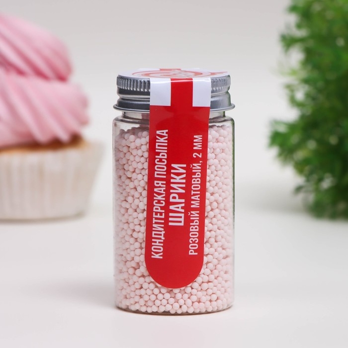 Посыпка кондитерская «Шарики», 2 мм, розовый матовый, 50 г Посыпка кондитерская «Шарики», 2 мм, розовый матовый, 50 г