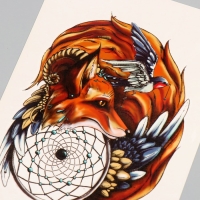 Татуировка на тело цветная "Лиса - хранитель снов" 26,1х14,6 см Татуировка на тело цветная "Лиса - хранитель снов" 26,1х14,6 см