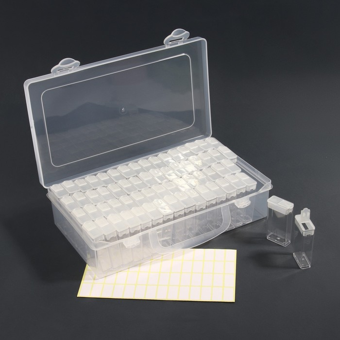 Набор баночек для декора, 64 шт, в органайзере, 14 мл, 22,3 &times; 13 &times; 5,5 см, с наклейками, цвет прозрачный