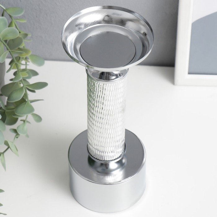 Подсвечник металл на 1 свечу "Иллюзия" серебро 21х8х8 см