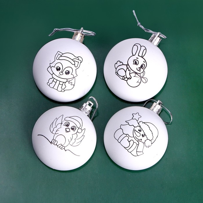 Ёлочные шары под раскраску на новый год &laquo;С Новым годом&raquo;, краски, 4 шт, новогодний набор для творчества