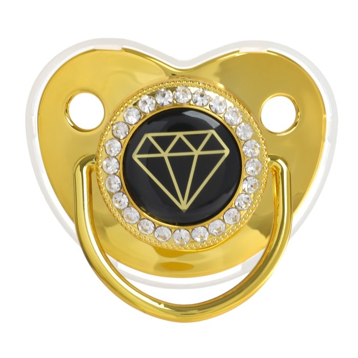 Соска - пустышка силиконовая ортодонтическая «Бриллиант», от 12 мес., с колпачком, цвет золотой/черный, стразы Соска - пустышка силиконовая ортодонтическая «Бриллиант», от 12 мес., с колпачком, цвет золотой/черный, стразы