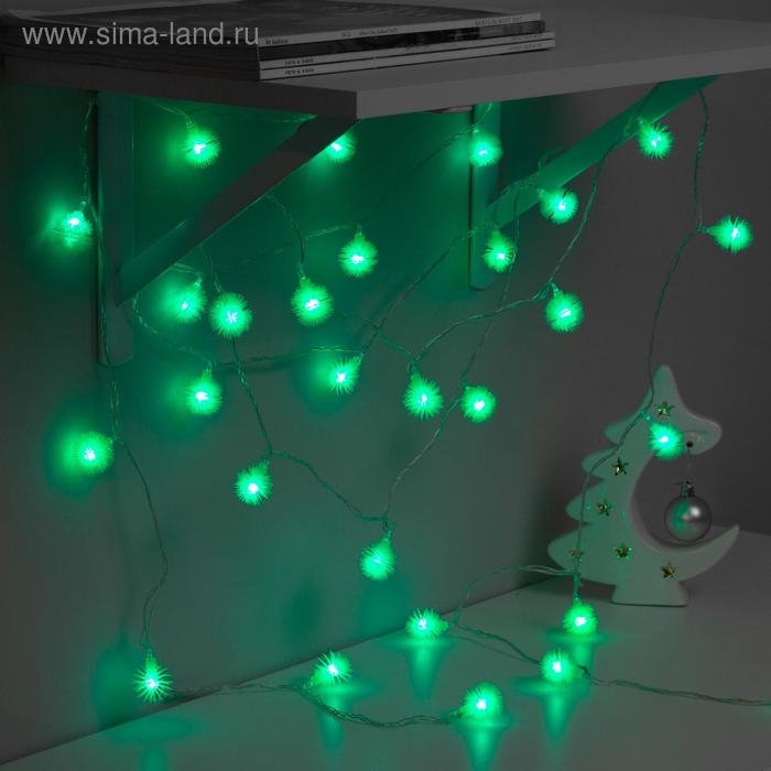 Гирлянда &laquo;Нить&raquo; 5 м с насадками &laquo;Ёжики зелёные&raquo;, IP20, прозрачная нить, 30 LED, свечение зелёное, 8 режимов, 220 В