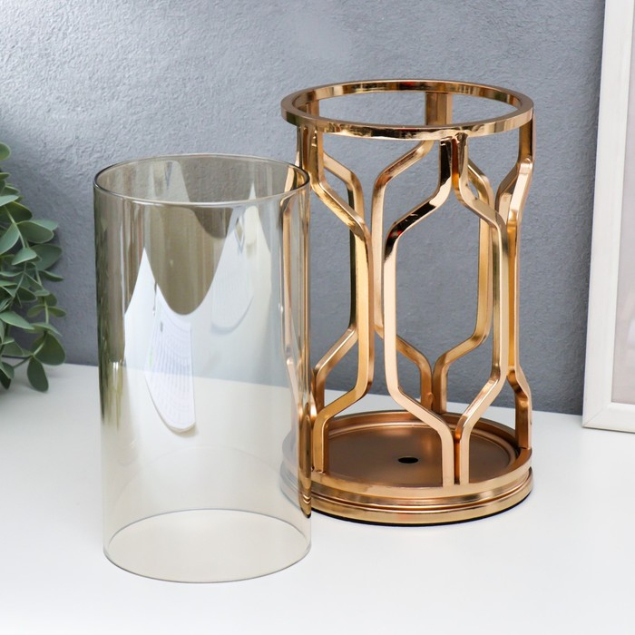 Подсвечник металл, на 1 свечу Подсвечник металл, на 1 свечу "Соты" золото 12,5х12,5х20 см