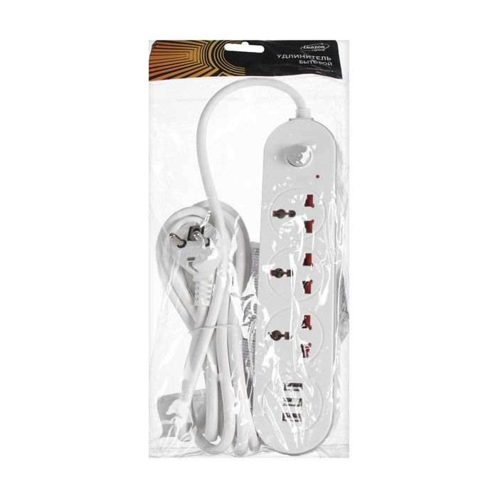 Удлинитель Luazon Lighting, 3 розетки, 3 м, 10 А, 2200 Вт, 2х0.75 мм2, 3хUSB, с выкл., Б Удлинитель Luazon Lighting, 3 розетки, 3 м, 10 А, 2200 Вт, 2х0.75 мм2, 3хUSB, с выкл., Б