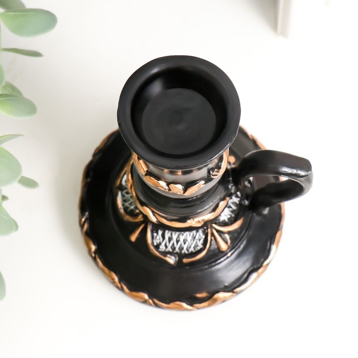 Подсвечник полистоун Подсвечник полистоун "Лампа с цветущим узором" d-3 см, чёрный 10х9х13,5 см