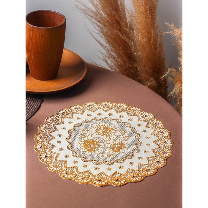 Салфетка сервировочная на стол «Букет», ажурная, d=30 см, цвет золото Салфетка сервировочная на стол «Букет», ажурная, d=30 см, цвет золото