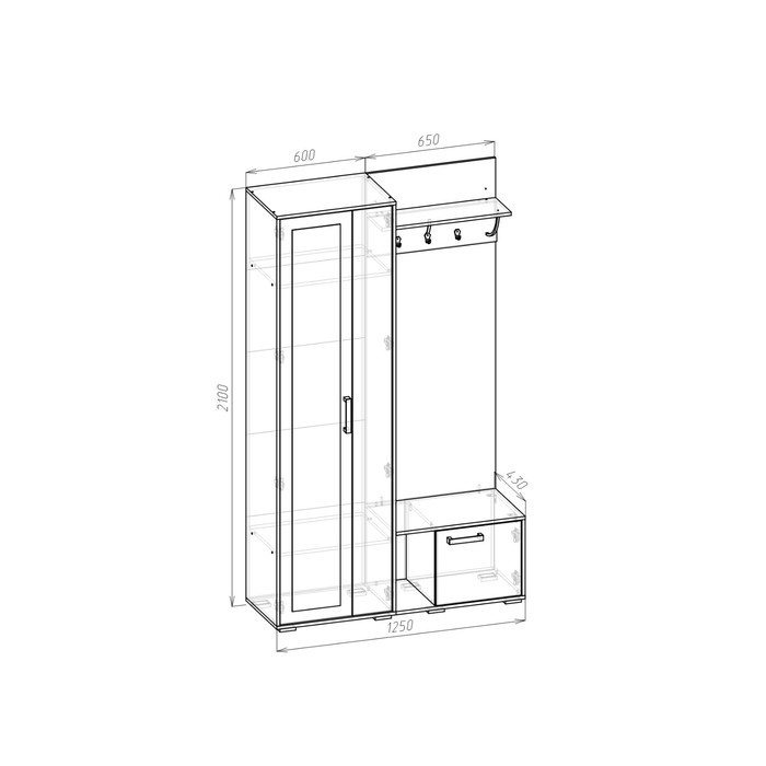 Прихожая Моника-2 с зеркалом 1250х430х2100 Белый Прихожая Моника-2 с зеркалом 1250х430х2100 Белый