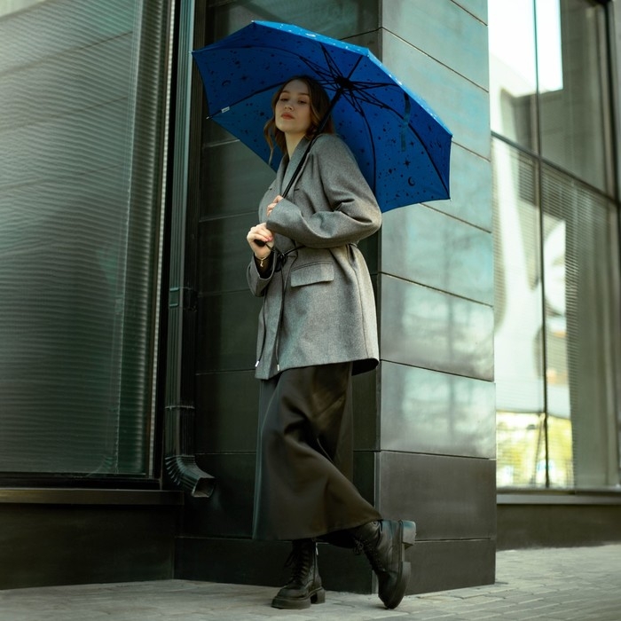 Зонт женский механический &laquo;Космос&raquo;, 8 спиц, d=95, цвет тёмно-синий