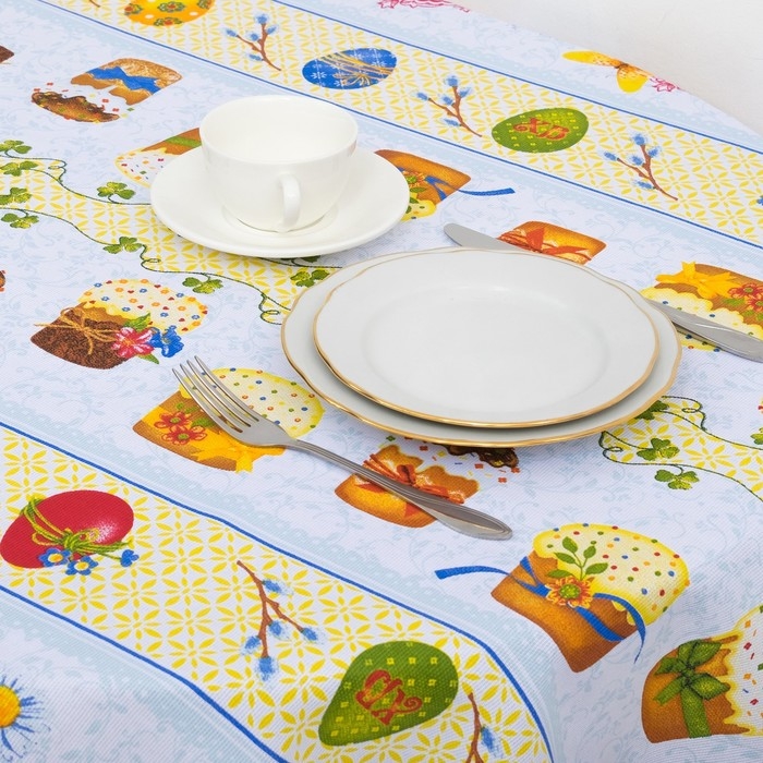 Скатерть Доляна &laquo;Пасха&raquo;, 180 &times; 144 см, 100 % хлопок, рогожка, 164 г/м&sup2;