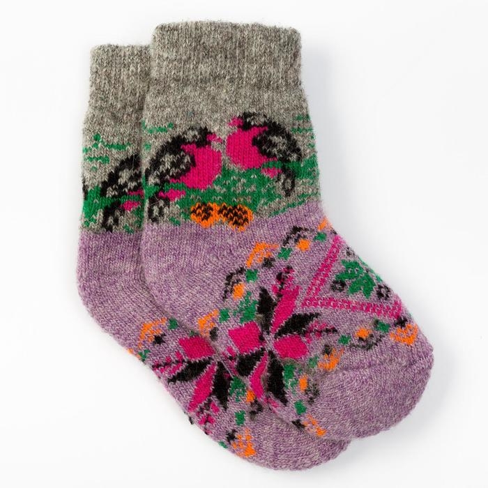Носки детские шерстяные &laquo;Снегири&raquo;, цвет сиреневый, размер 16