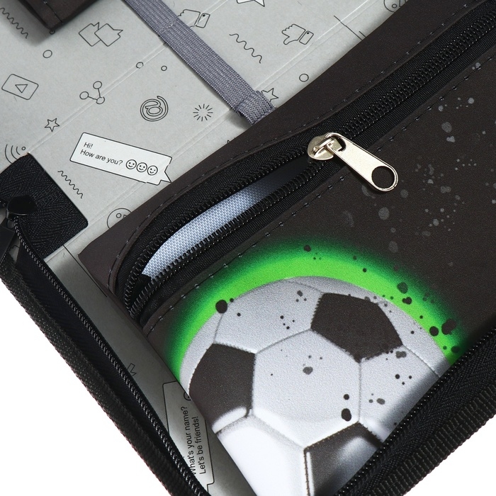 Пенал 1 секция 140 х 210 х 40 мм, откидной карман и косметичка, тканевый, Calligrata TOP Content Пенал 1 секция 140 х 210 х 40 мм, откидной карман и косметичка, тканевый, Calligrata TOP Content "Футбол"