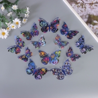 Наклейка бумага, пластик "Бабочки на Хэллоуин" синие набор 12 шт Наклейка бумага, пластик "Бабочки на Хэллоуин" синие набор 12 шт