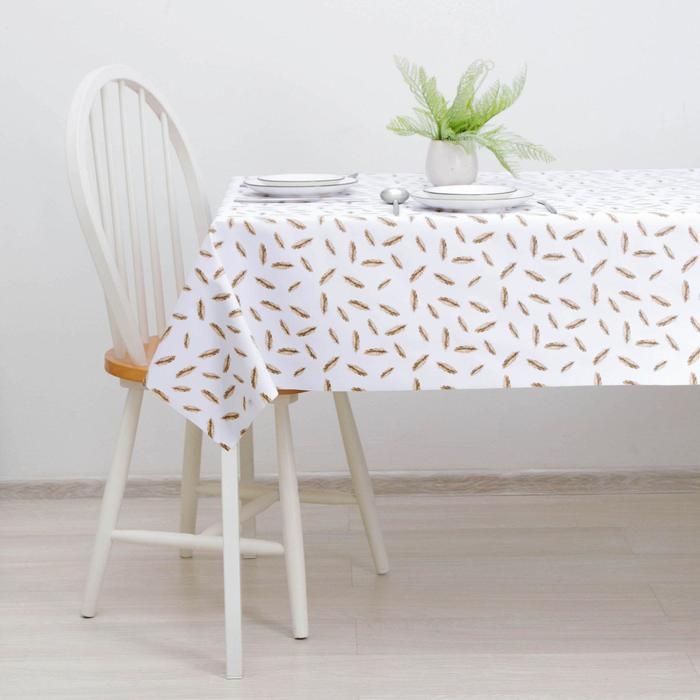 Клеёнка на стол на тканевой основе Доляна &laquo;Пёрышки&raquo;, ширина 137 см, рулон 20 м, толщина 0,22 мм, цвет белый
