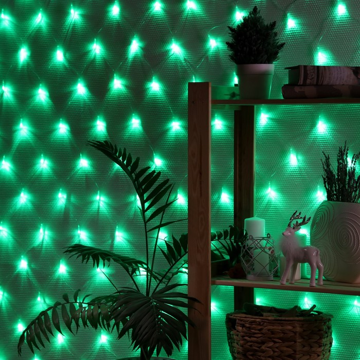 Гирлянда «Сеть» 1.6 × 1.6 м, IP20, прозрачная нить, 144 LED, свечение зелёное, 8 режимов, 220 В Гирлянда «Сеть» 1.6 × 1.6 м, IP20, прозрачная нить, 144 LED, свечение зелёное, 8 режимов, 220 В