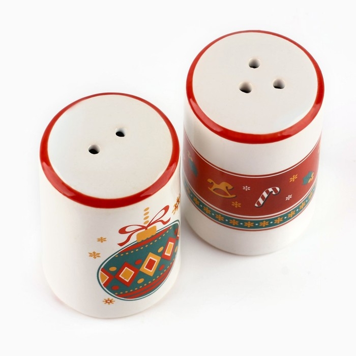 Новый год! Набор для специй новогодний керамический &laquo;Пряничные человечки!&raquo;, 12х6.5х7 см, цвет белый