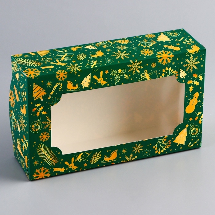 Новый год. Коробка складная, кондитерская упаковка с окном Новый год. Коробка складная, кондитерская упаковка с окном "Счастливых моментов" , 25 х 15 х 7 см