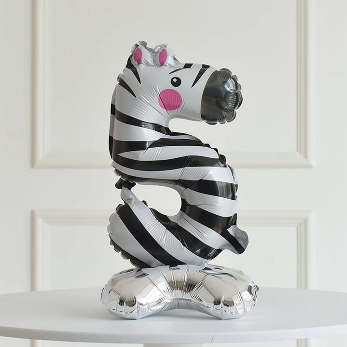 Шар фольгированный 24" &laquo;Цифра 5&raquo; на подставке, зебра