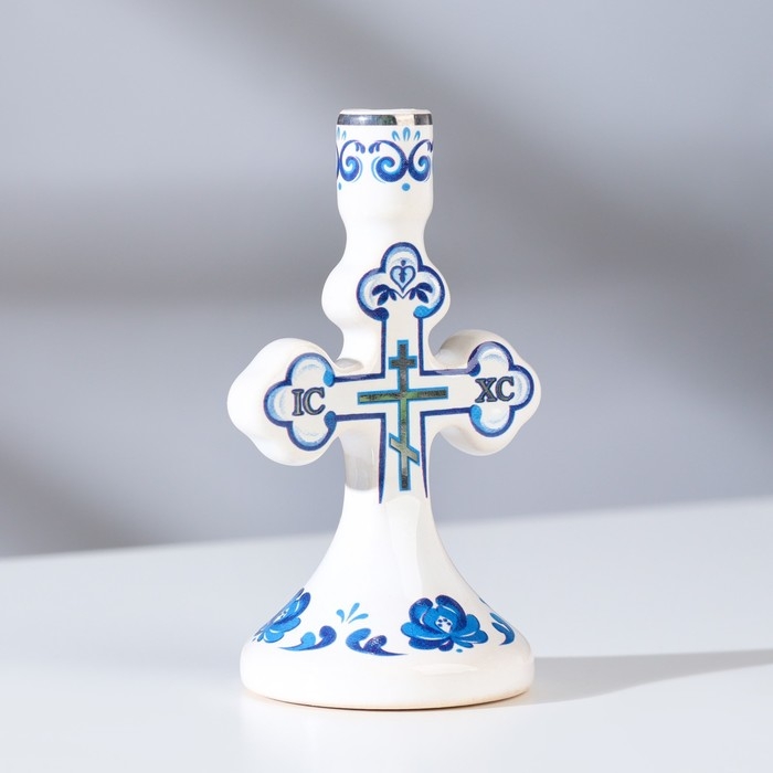 Подсвечник крестик Подсвечник крестик "Гжель", керамика