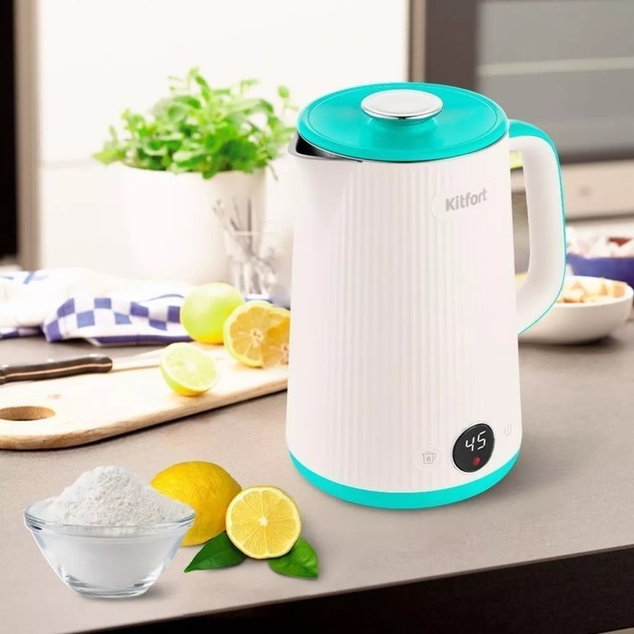 Чайник электрический Kitfort КТ-6197-2, пластик, колба металл, 1.5 л, 1500 Вт, бело-зеленый Чайник электрический Kitfort КТ-6197-2, пластик, колба металл, 1.5 л, 1500 Вт, бело-зеленый