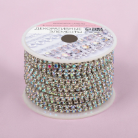 Цепь со стразами, с голографией, металл, стекло, 3 мм, 9 ± 1 м, цвет серебряный Цепь со стразами, с голографией, металл, стекло, 3 мм, 9 ± 1 м, цвет серебряный