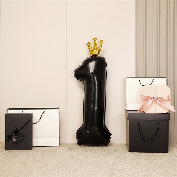 Шар фольгированный 40" &laquo;Цифра 1 с короной&raquo;, цвет чёрный