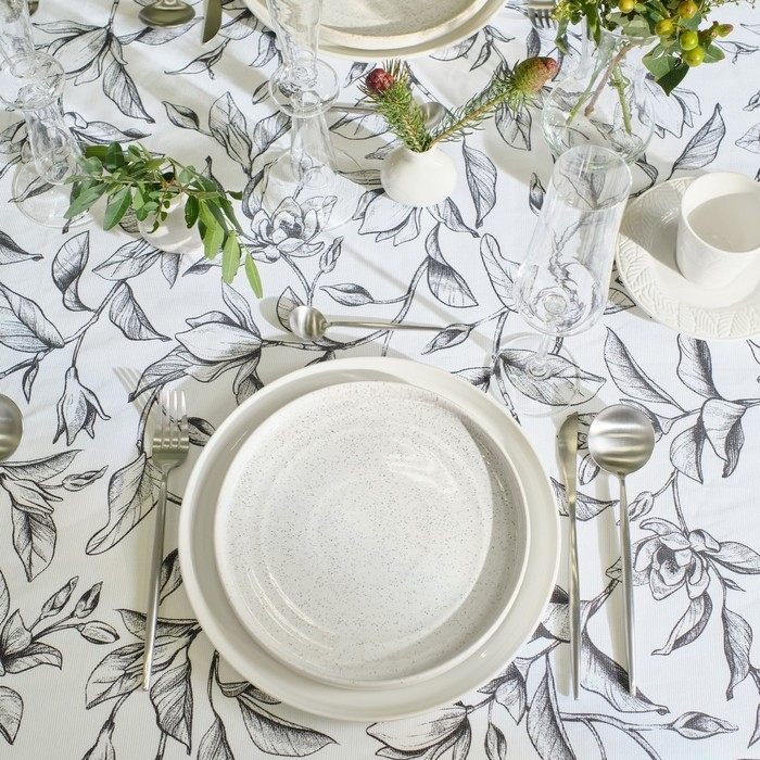 Скатерть Доляна "Plant leaves" 146х110 см, 100% хлопок, рогожка 164 г/м2