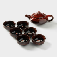 Набор для чайной церемонии керамический «Лунное озеро», 7 предметов: 6 пиал 50 мл, чайник 150 мл, цвет красный Набор для чайной церемонии керамический «Лунное озеро», 7 предметов: 6 пиал 50 мл, чайник 150 мл, цвет красный