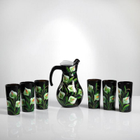 Набор для сока с подносом "Каллы" художественная роспись, 6 стаканов 1250/200 мл Набор для сока с подносом "Каллы" художественная роспись, 6 стаканов 1250/200 мл