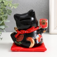 Копилка керамика "Кот Манэки-нэко с пожеланием счастья " черный 8,5х9,5х12,5 см Копилка керамика "Кот Манэки-нэко с пожеланием счастья " черный 8,5х9,5х12,5 см