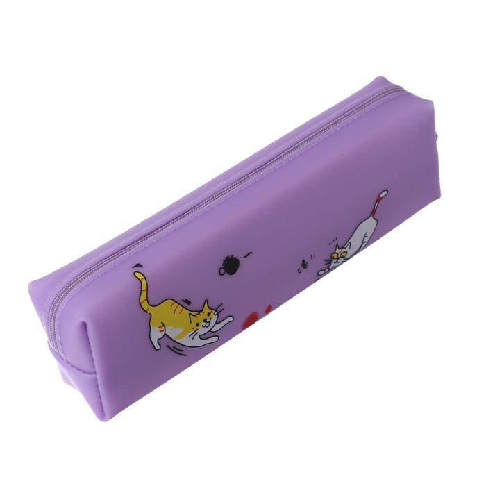 Пенал школьный на молнии силиконовый Пенал школьный на молнии силиконовый "Кот", МИКС