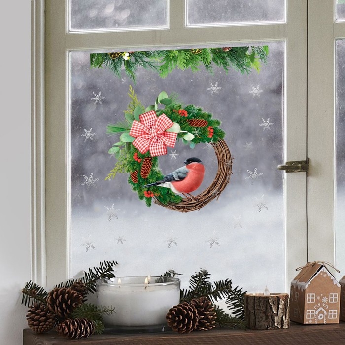Наклейки новогодние на окна &laquo;Снегирь&raquo;, многоразовые, 33 х 50 см, Новый год
