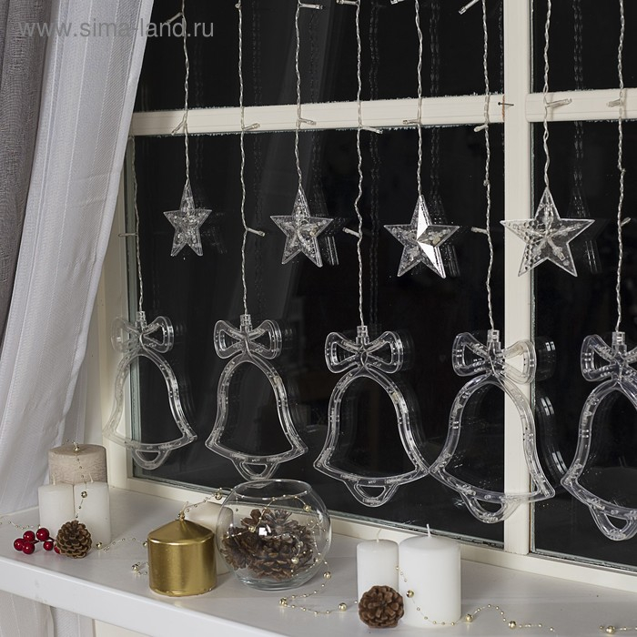 Гирлянда «Бахрома» 2.4 × 0.9 м с насадками «Колокольчики», IP20, прозрачная нить, 138 LED, свечение тёплое белое, 8 режимов, 220 В Гирлянда «Бахрома» 2.4 × 0.9 м с насадками «Колокольчики», IP20, прозрачная нить, 138 LED, свечение тёплое белое, 8 режимов, 220 В