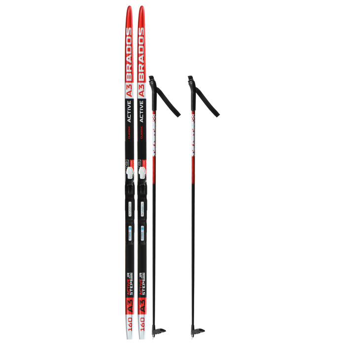 Комплект лыжный: пластиковые лыжи 160 см с насечкой, стеклопластиковые палки 120 см, крепления SNS, цвета МИКС Комплект лыжный: пластиковые лыжи 160 см с насечкой, стеклопластиковые палки 120 см, крепления SNS, цвета МИКС