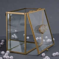 Органайзер для хранения &laquo;MOUNTAINS&raquo;, с крышкой, стеклянный, с зеркальным дном, 1 секция, 12 &times; 12 &times; 7 см, цвет прозрачный/медный