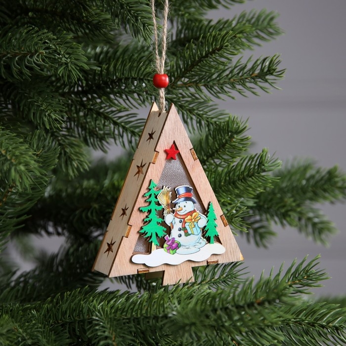 Ёлочная игрушка &laquo;Ёлочка со снеговиком&raquo;, от батареек, свечение тёплое белое