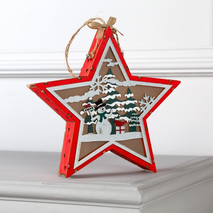 Светодиодная фигура &laquo;Снеговик в лесу&raquo; 22 &times; 22 &times; 4 см, дерево, батарейки АААх2 (не в комплекте), свечение тёплое белое