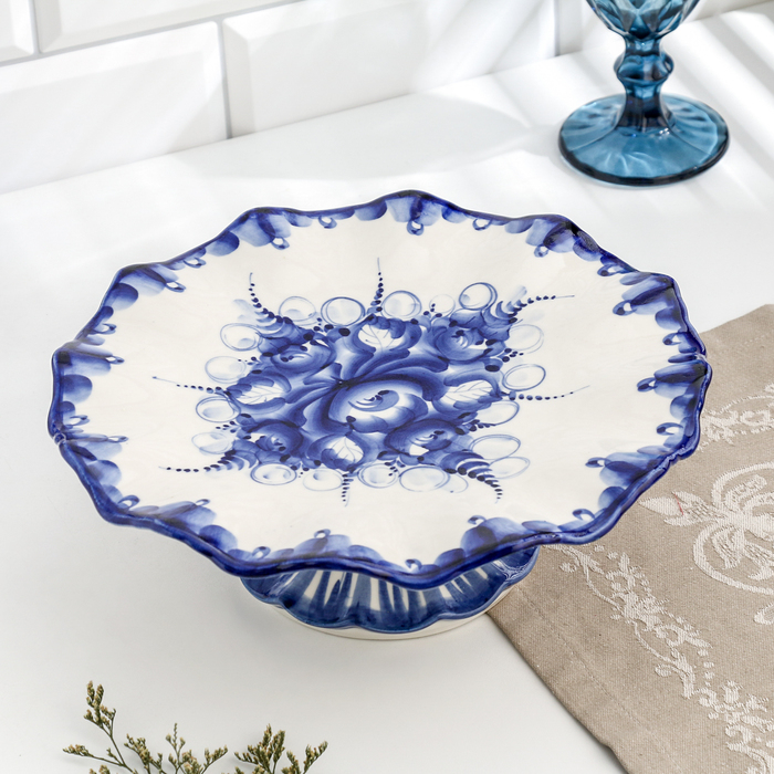 Тортница Тортница "Кружево", гжель, фарфор, d=26 см