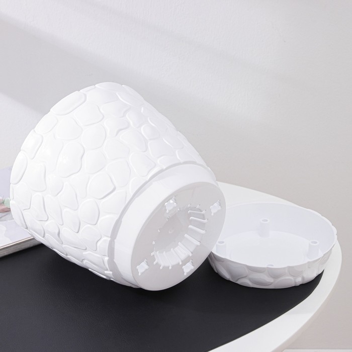 Горшок для цветов с поддоном &laquo;Камешки&raquo;, 5 л, пластик, белый