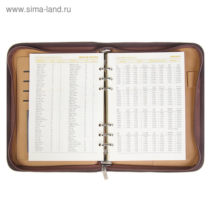 Органайзер на кольцах А5, 100 листов линейку, с калькулятором, на молнии, коричневый Органайзер на кольцах А5, 100 листов линейку, с калькулятором, на молнии, коричневый